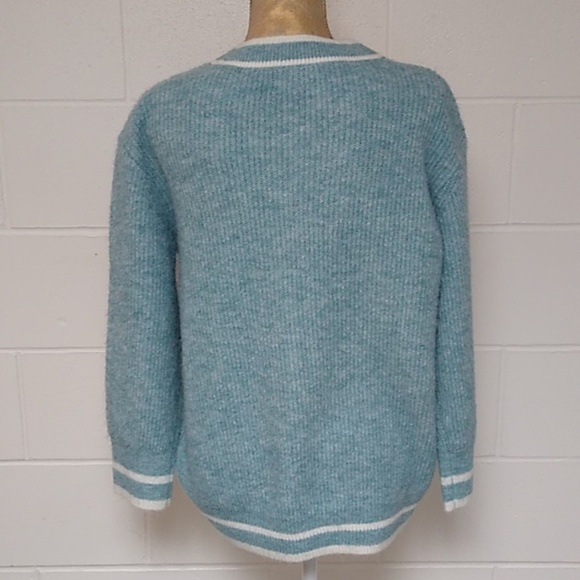 A new day Pastel blue green/cream trim classic academia button up cardigan - Picture 2 of 6